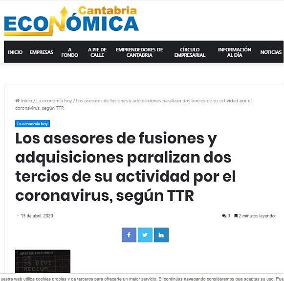 Los asesores de fusiones y adquisiciones paralizan dos tercios de su actividad por el coronavirus, segn TTR